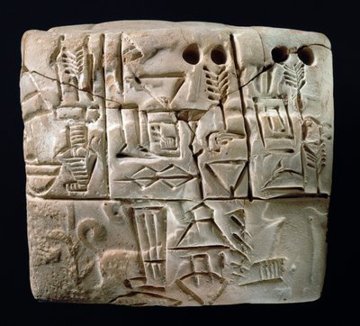 अर्ली पिक्टोग्राफिक क्यूनिफॉर्म टैबलेट, मेसोपोटामिया, उरुक, c.3100-2900 ईसा पूर्व (मिट्टी) द्वारा मेसोपोटामियन मेसोपोटामियन
