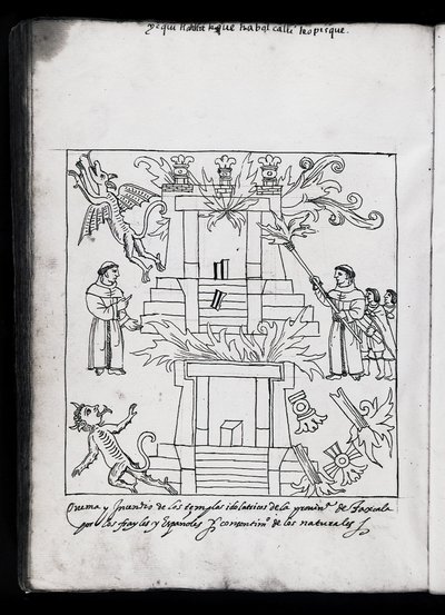 मिसिसिपी हंटर 242 f.240v फ्रांस के जलते हुए मंदिर, डिएगो मुनोज़ कैमरगो द्वारा हिस्टोरिया डे ट्लास्काला का चित्र द्वारा मैक्सिकन स्कूल