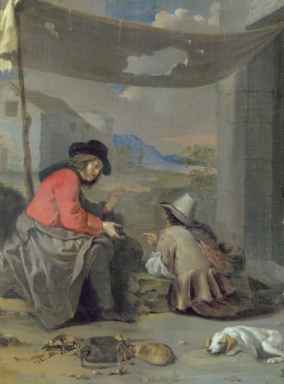 एक कुत्ते के साथ बैठे दो आंकड़े (तेल पर तेल) द्वारा माइकल (Attr। To) Sweerts