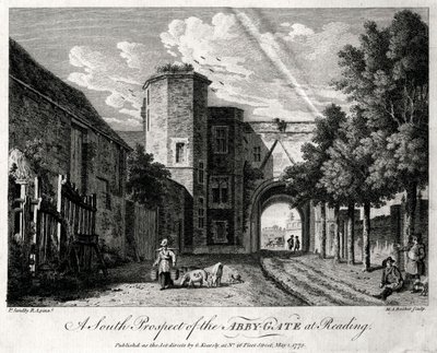 रीडिंग, बर्कशायर, 1775 में एब्बी-गेट का एक साउथ प्रॉस्पेक्ट द्वारा माइकल एंजेलो रूकर
