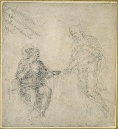 पुनरुत्थान के बाद मसीह ने अपनी माँ से विदाई ली (श्वेत पत्र पर काला चाक) द्वारा Michelangelo Buonarroti