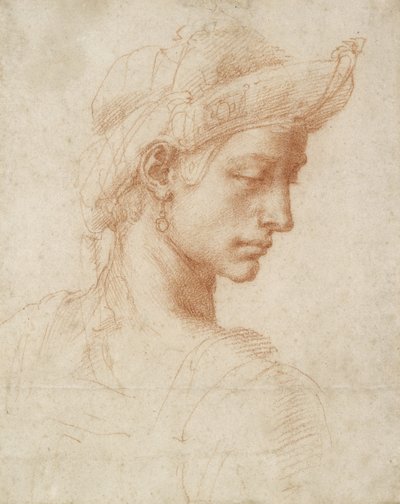 आदर्श प्रमुख, c.1518-20 (कागज पर लाल चाक) द्वारा Michelangelo Buonarroti