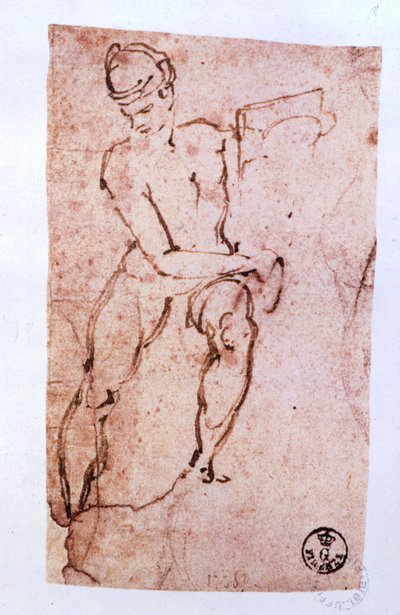 सिस्टिन चैपल सीलिंग (1508-12): एक प्रेरित का स्केच (पेन और ब्राउन स्याही) द्वारा माइकल एंजेलो बुओनारोती