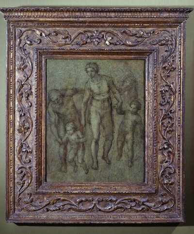 सेंट जॉन द बैप्टिस्ट के साथ पवित्र परिवार, c.1540 (पैनल पर ब्रश और ब्राउन वॉश) द्वारा माइकल एंजेलो बुओनारोती