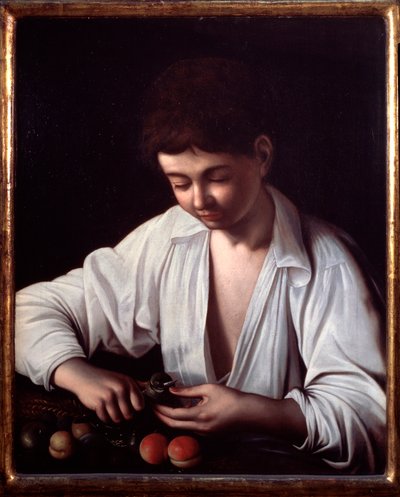 एक लड़का फल छील रहा है द्वारा Michelangelo Merisi da Caravaggio