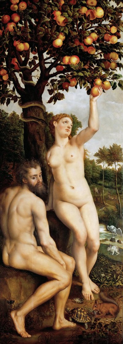 ला च्यूट डे ल'होमे - द फॉल ऑफ मैन - मिचिएल कोक्सी (कोक्सी) (1499-1592)। लकड़ी पर तेल, १६वीं सदी के मध्य में। आयाम: 237x87,5 सेमी। कला इतिहास संग्रहालय, वियना द्वारा मिकिएल I कॉक्सी या कॉक्सी