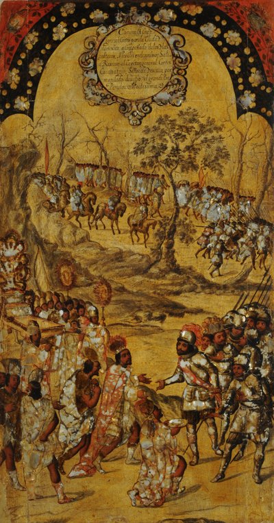 मेक्सिको की विजय, पैनल VIII, c.1696-1715 (लकड़ी पर पेंट) द्वारा मिगुएल गोंजालेज