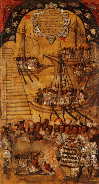 मेक्सिको की विजय, पैनल XXIV, c.1696-1715 (लकड़ी पर पेंट) द्वारा मिगुएल गोंजालेज