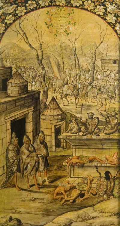 हर्नान कोर्टेस पार गोंजालेज, मिगुएल और जुआन द्वारा मेक्सिको की विजय (17 वीं शताब्दी का सक्रिय अंत)। लकड़ी पर तेल, आकार: 97x53 द्वारा मिगुएल और जुआन गोंजालेज