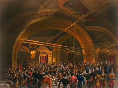 1856, मॉस्को, ग्रेट क्रेमलिन पैलेस के गोल्डन हॉल में दूतों के लिए राज्याभिषेक भोज द्वारा Zichy द्वारा Mihaly