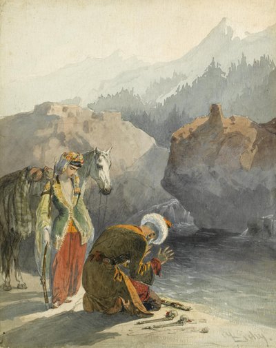 काकेशस से श्रृंखला के दृश्यों से प्रार्थना द्वारा Zichy द्वारा Mihaly