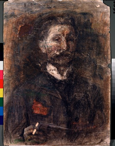 स्व-चित्र - मिखाइल एलेक्ज़ेंड्रोविच व्रुबेल (व्रुबेल) (1856-1910) द्वारा बनाई गई कलाकृति, कार्डबोर्ड पर चारकोल, पेस्टल और लाल चाक द्वारा मिखाइल अलेक्जेंड्रोविच व्रुबेल