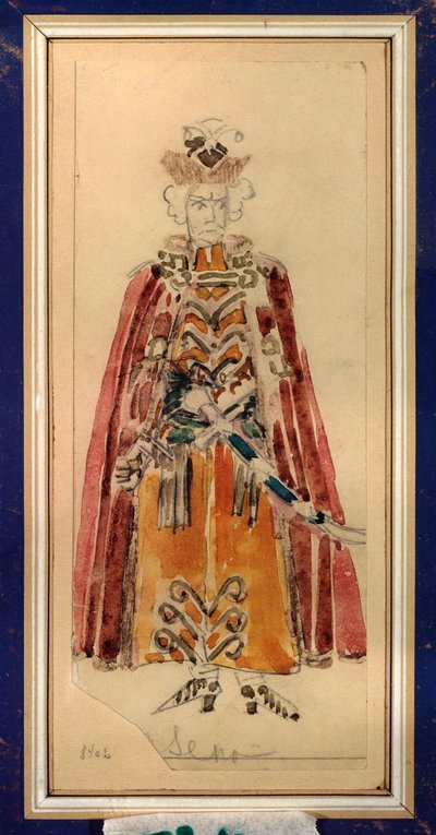 पिओटर त्चिकोवस्की (1840-1893) द्वारा ओपेरा quot;मज़ेपाquot; के लिए प्रारंभिक पोशाक (पी त्चिकोवस्की द्वारा ओपेरा मज़ेपा के लिए पोशाक डिजाइन) - मिखाइल एलेक्ज़ेंड्रोविच व्रुबेल (व्रुबेल) (1856-1910) द्वारा काम, पेंसिल और गौचे, कागज पर रूसी ग्राफिक कला द्वारा मिखाइल अलेक्जेंड्रोविच व्रुबेल