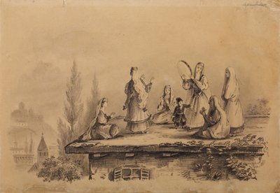 1837 की छत पर जॉर्जियाई महिलाएं द्वारा मिखाइल यूरीविच लाइरमोंटोव