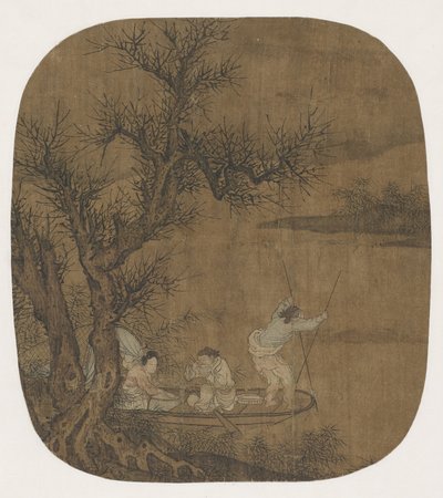 नाव पर भोजन का आनंद लेना, 16 वीं -17 वीं शताब्दी (रेशम पर स्याही का रंग) द्वारा Ming Dynasty Chinese School