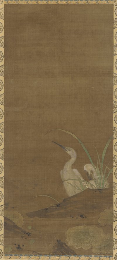 बगुले और पानी के पौधे (रेशम पर स्याही और रंग) द्वारा Ming Dynasty Chinese School