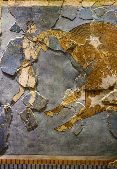 छलांग लगाने वाले बुल फ्रेस्को का विवरण। नोसोस में मिला द्वारा Minoan