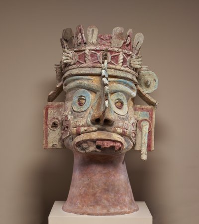 बारिश के देवता टाललोक के प्रमुख, स्वर्गीय पोस्टक्लासिक अवधि, c.1300-1521 (चीनी मिट्टी, टुफा, प्लास्टर और पेंट) द्वारा मिक्सटेक मिक्सटेक