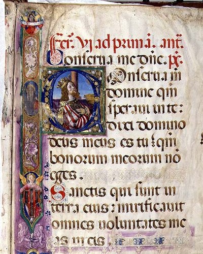 Ms 543 f.1r ऐतिहासिक आरंभिक 'C' जिसमें राजा डेविड को दर्शाया गया है, Psalter 'D' से, c.1515 (वेल्लम) द्वारा मोंटे दी गियोवन्नी डेल फोरा