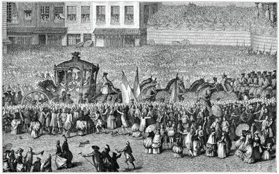 एक परेड, 1782, 1885 में हॉर्स-ड्रॉन कैरिज। द्वारा मोर्यू