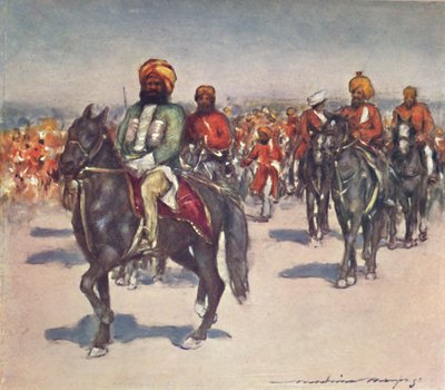 नेटिव रिटेनर्स की समीक्षा में नेटिव हॉर्समेन, 1903 द्वारा मोर्टिमर लुडिंगटन मेनपेस