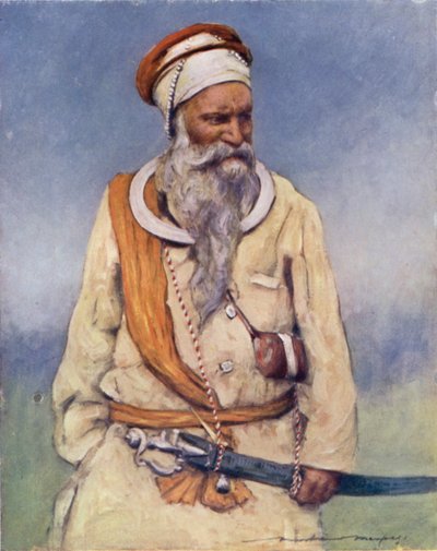 एक सिख योद्धा (रंगीन लिथो) द्वारा मोर्टिमर लुडिंगटन मेनप्स