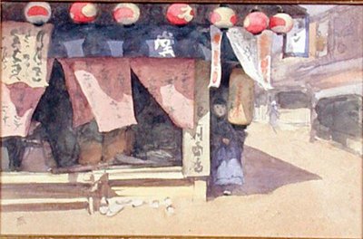 टीहाउस, जापान के बाहर, c.1887-88 (कार्ड पर वॉटरकलर) द्वारा मोर्टिमर लुडिंगटन मेनप्स
