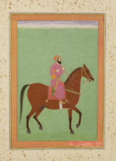 हॉर्सबैक पर एक मुग़ल अमीर, बड़े क्लाइव एल्बम से c.1670-80, द्वारा मुगल स्कूल