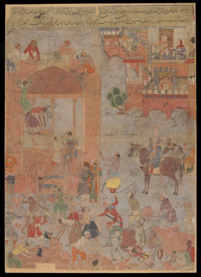 अनुशिरन ने शुभ घड़ी, पांडुलिपि फोलियो, c.1560-1565 (अपारदर्शी जल रंग, कपड़े पर स्याही और सोना, कागज़ पर चढ़कर) पर सीटीज़ेफॉन का फाउंडेशन दिया द्वारा मुगल स्कूल