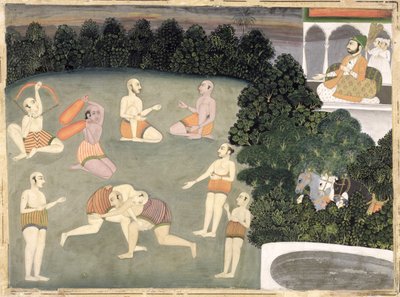 एथलीट एक बैठा हुआ महानुभाव, c.1760 (कागज पर अपारदर्शी wc) से पहले प्रदर्शन करते हैं द्वारा मुगल स्कूल