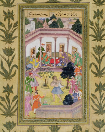 स्मॉल क्लाइव एल्बम (कागज पर अपारदर्शी डब्ल्यूसी) से एक सामाजिक सभा में एक पागल व्यक्ति द्वारा गड़बड़ी द्वारा मुगल स्कूल
