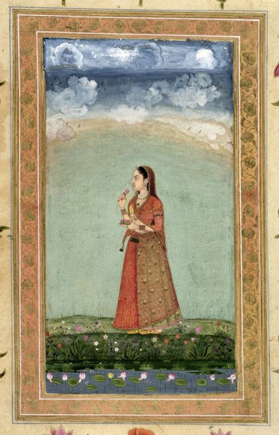 छोटा क्लाइव एल्बम (कागज पर अपारदर्शी wc) से गुलाब का कटोरा पकड़े महिला द्वारा मुगल स्कूल