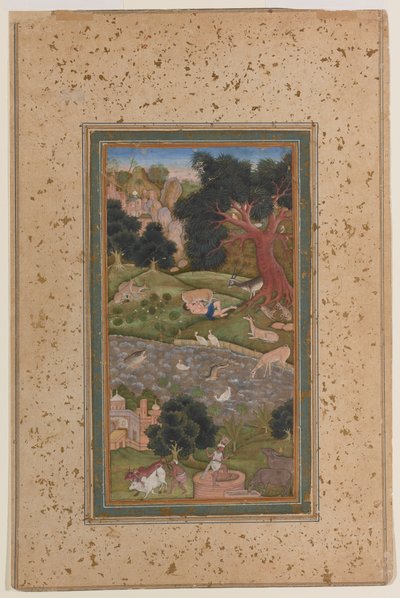 जंगल में मजनूं, c.1600 (कागज पर अपारदर्शी जल रंग) द्वारा मुगल स्कूल