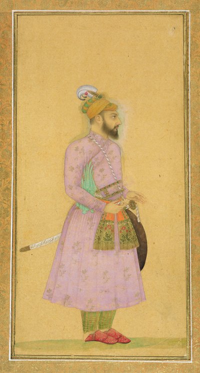 स्मॉल क्लाइव एल्बम, c.1630-40 (कागज पर gouache और wc) से मुगल राजकुमार का स्थायी आंकड़ा द्वारा मुगल स्कूल