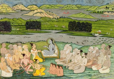 ऋषि शुक देव ने राजा परीक्षित और साधुओं के एक समूह को संबोधित किया, c.1760, द्वारा मुगल स्कूल