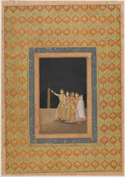 कोर्ट लेडीज प्लेइंग विथ पटाखे, सीए। 1740. द्वारा मुहम्मद अफजाली