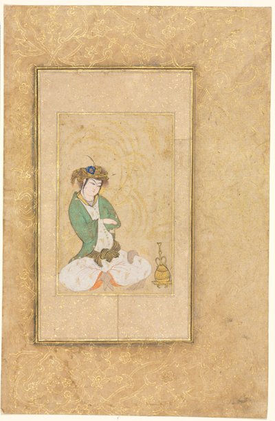 विलो, सिंगल पेज इलस्ट्रेशन, सी द्वारा युवक बैठा। 1600-1650। द्वारा मुहम्मद यूसुफ