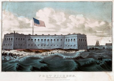 फोर्ट पिकन्स: पेंसाकोला हार्बर, फ्लोरिडा, c.1860 (कलर लिथोग्राफ) द्वारा कैरियर और Ives