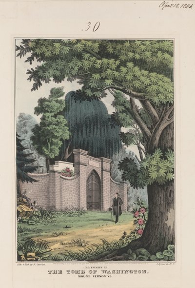 वाशिंगटन के मकबरे पर ला फेयेट - माउंट वर्नोन वीए। 1845 (रंग लिथोग्राफ) द्वारा कैरियर और Ives