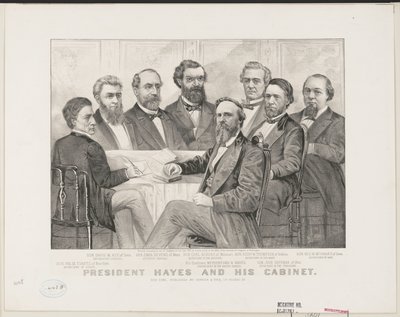 राष्ट्रपति हेस और उनकी कैबिनेट, c.1877 (लिथो) द्वारा कैरियर और Ives