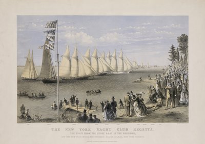 न्यूयॉर्क यॉट क्लब रेगाटा, c.1869 (कलर लिथोग्राफ) द्वारा कैरियर और Ives