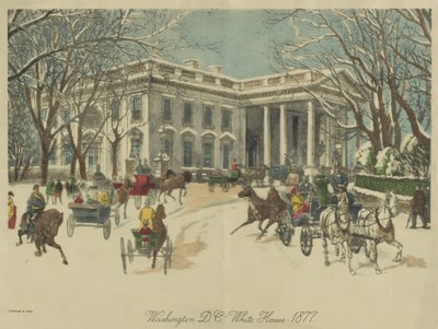 व्हाइट हाउस, वाशिंगटन डीसी 1877 (कलर लिथोग्राफ) द्वारा कैरियर और Ives