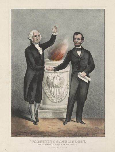 वाशिंगटन और लिंकन। हमारे देश के पिता और उद्धारकर्ता, c.1865 (रंग लिथोग्राफ) द्वारा कैरियर और Ives