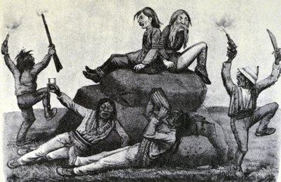 करियर और इव्स इलस्ट्रेशन 19 वीं सदी। एक होलिंग स्वेल - युद्ध पथ पर (थॉमस वर्थ द्वारा मूल ड्राइंग, जिसमें से मूल प्रिंट बनाया गया था) द्वारा एन। और इव्स, जेएम क्यूरियर