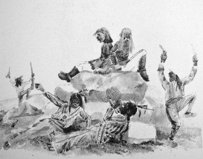 करियर और इव्स इलस्ट्रेशन 19 वीं सदी। एक होलिंग स्वेल - युद्ध पथ पर (थॉमस वर्थ द्वारा मूल ड्राइंग, जिसमें से मूल प्रिंट बनाया गया था) द्वारा एन। और इव्स, जेएम क्यूरियर