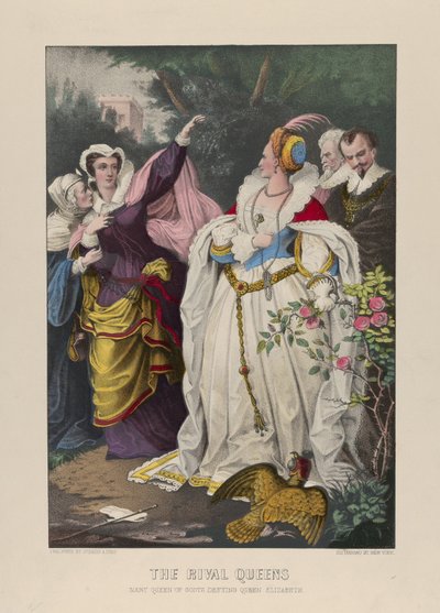 द रिवाइवल क्वींस, मैरी क्वीन ऑफ़ स्कॉट्स डिफाइनिंग क्वीन एलिजाबेथ, 1857-72 (हाथ से बने लिथोग्राफ) द्वारा एन। और इव्स, जेएम क्यूरियर