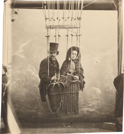 एक बैलून गोंडोला में वाइफ अर्नेस्टाइन के साथ सेल्फ-पोर्ट्रेट, c. 1865, मुद्रित सी। 1890. द्वारा नादर