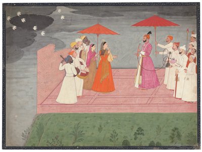 बारिश के मौसम में बलवंत देव सिंह के लिए राग बजाते संगीतकार, सी .1745-50 द्वारा नानसुख