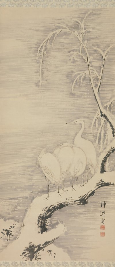 बर्फ में बगुले, ca. 1840। द्वारा नकबायशी चिकुटो