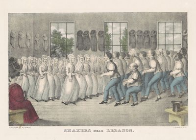 लेबनान के पास शेकर्स, c.1830 (हाथ से बने लिथोग्राफ) द्वारा नथानिएल करियर